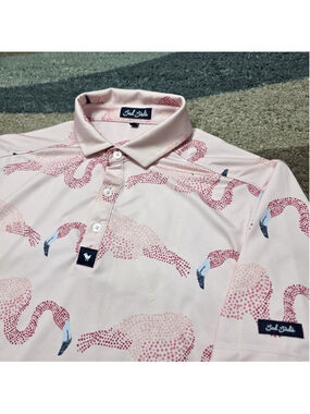 Bad Birdie Polo Shirt Mens Small Pink Flamingos Stretch Golf Performance